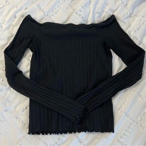 American Eagle Outfitters Black Long Sleeve Off The Shoulder Top